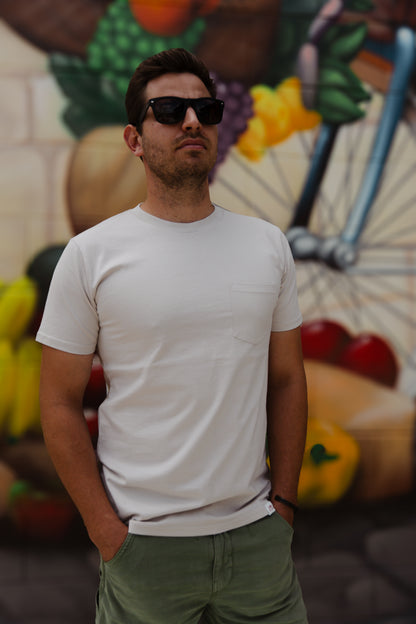 man wearing christian tshirt light colour rooted in the vine